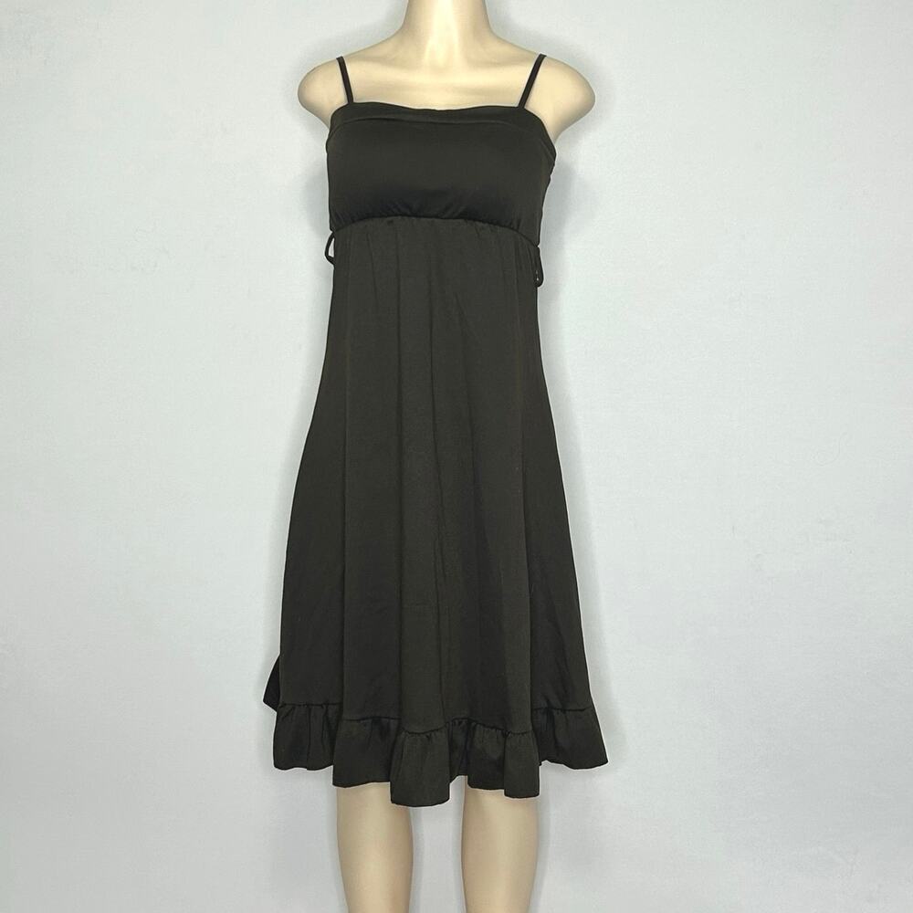 Be Styled Berlin Brown Midi Dress Size 40 Empire Waist Ruffle Hem Y2K Strappy